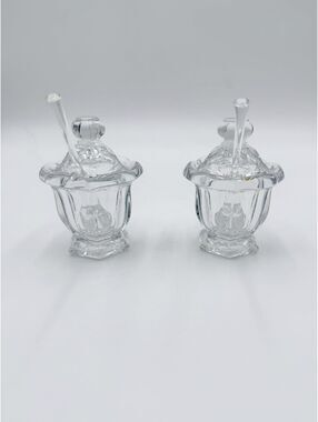 Pair of Baccarat Crystal Harcourt Missouri Jam Jars Lidded with Spoons